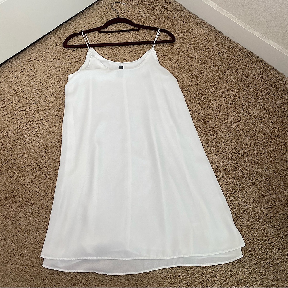ALYA WHITE SILKY MINI SHIFT POPOVER DRESS SIZE XXS